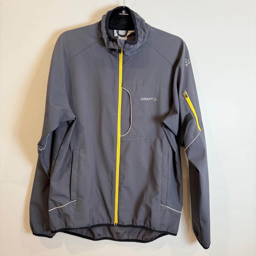 Craft Sportswear Jacket Men's XL Gray Yellow Zip Performance Running Outdoor